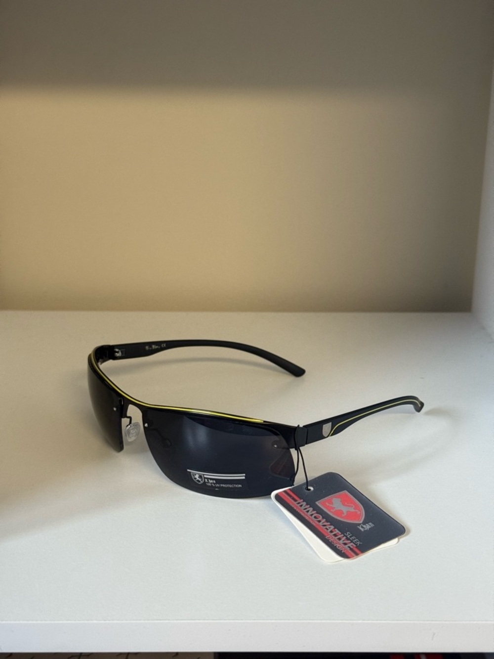 Polarized Black and Yellow Men's Shield Sunglasses - Unbranded